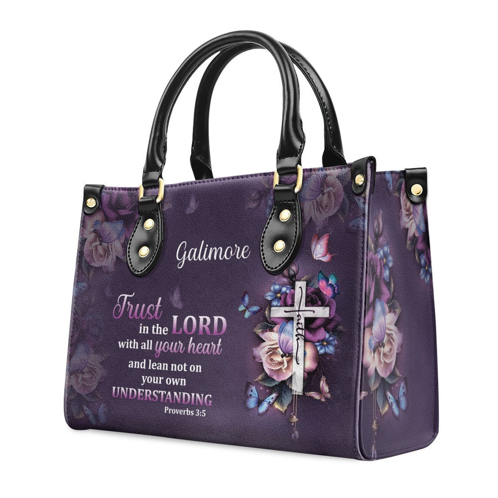 Personalized Christian Leather Bag, Trust In The Lord With All Your Heart Leather Handbags, Faith Handbag - Image 2