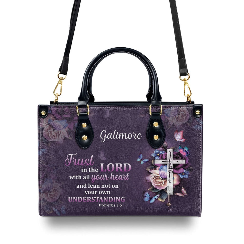 Personalized Christian Leather Bag, Trust In The Lord With All Your Heart Leather Handbags, Faith Handbag - Image 3