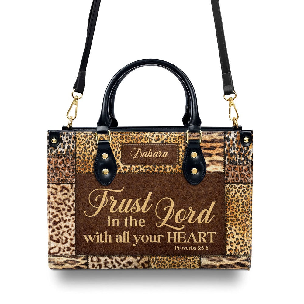 Personalized Christian Leather Bag, Trust In The Lord With All Your Heart Proverbs 35-6 Leather Handbag, Faith Handbag - Image 3