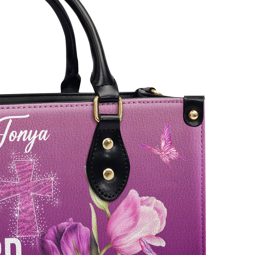 Personalized Christian Leather Bag, Trust In The Lord With All Your Heart Proverbs 35 Tulip And Cross Leather Handbag, Faith Handbag - Image 4