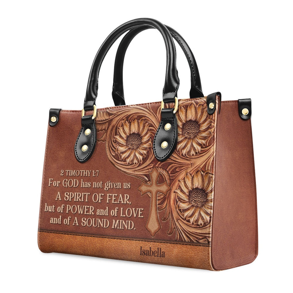 Personalized Christian Leather Bag, Unique Personalized Cross Leather Handbag - For God Has Given Us A Spirit Of Power And Of Love, Faith Handbag - Image 2