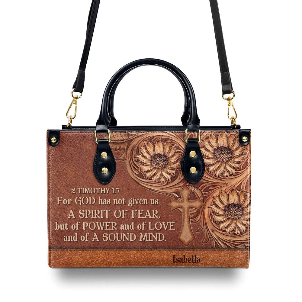 Personalized Christian Leather Bag, Unique Personalized Cross Leather Handbag - For God Has Given Us A Spirit Of Power And Of Love, Faith Handbag - Image 3