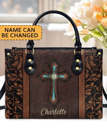 Personalized Christian Leather Bag, Unique Personalized Cross Leather Handbag, Faith Handbag