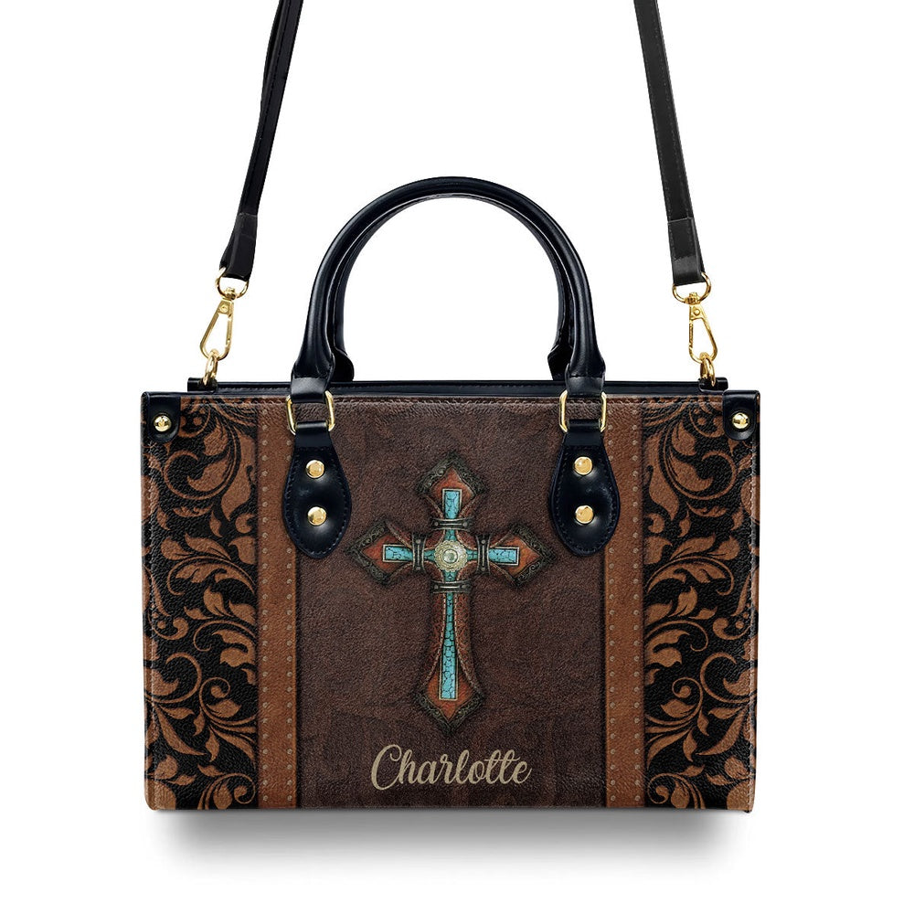 Personalized Christian Leather Bag, Unique Personalized Cross Leather Handbag, Faith Handbag - Image 3