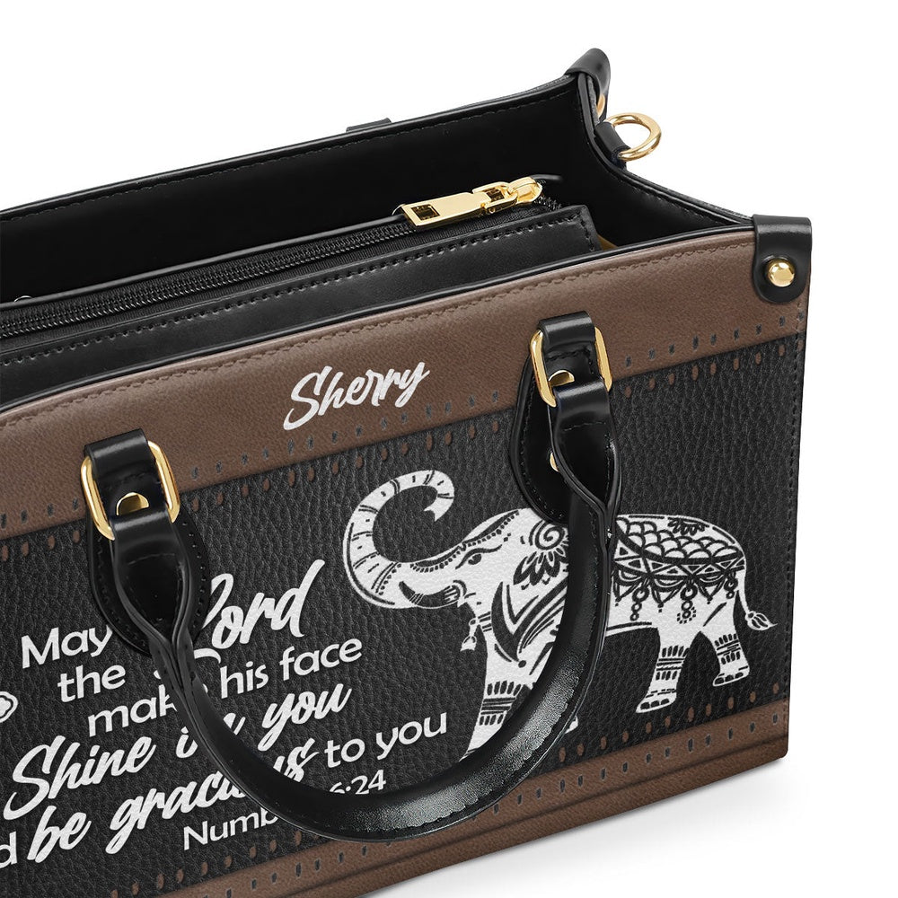 Personalized Christian Leather Bag, Unique Personalized Elephant Leather Handbag - May The Lord Make His Face Shine On Yo, Faith Handbag - Image 5