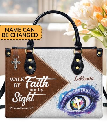 Personalized Christian Leather Bag, Walk By Faith, Not By Sight Leather Handbag, Faith Handbag