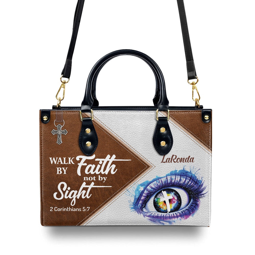 Personalized Christian Leather Bag, Walk By Faith, Not By Sight Leather Handbag, Faith Handbag - Image 3