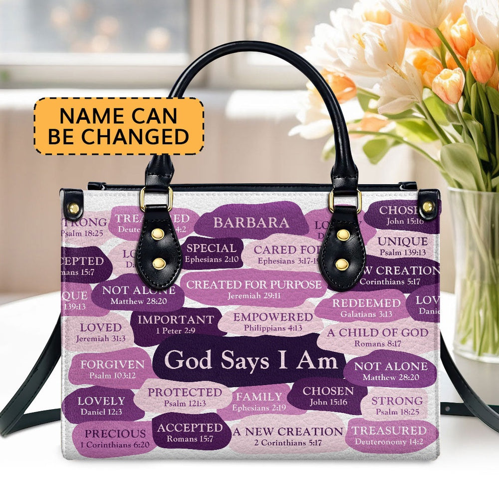 Personalized Christian Leather Bag, What God Says About You Leather Handbag, Spiritual Gift For Worship Members, Faith Handbag