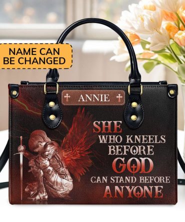 Personalized Christian Leather Bag, Who Kneels Before God Can Stand Before Anyone Leather Handbag, Faith Handbag