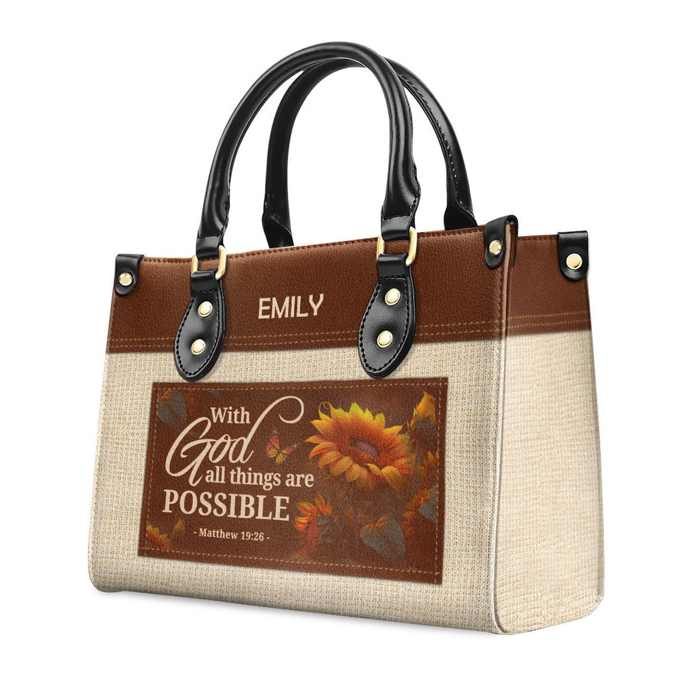 Personalized Christian Leather Bag, With God All Things Are Possible Leather Handbag, Faith Handbag - Image 2