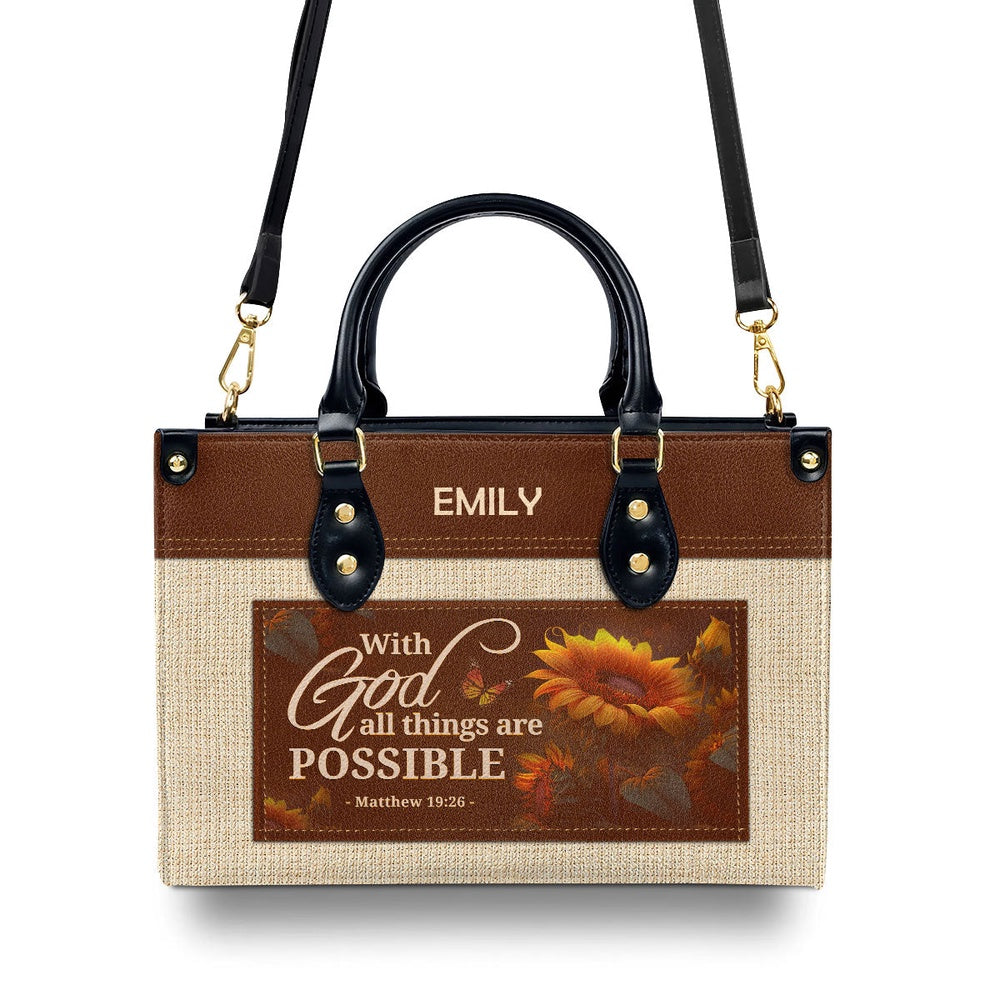Personalized Christian Leather Bag, With God All Things Are Possible Leather Handbag, Faith Handbag - Image 3
