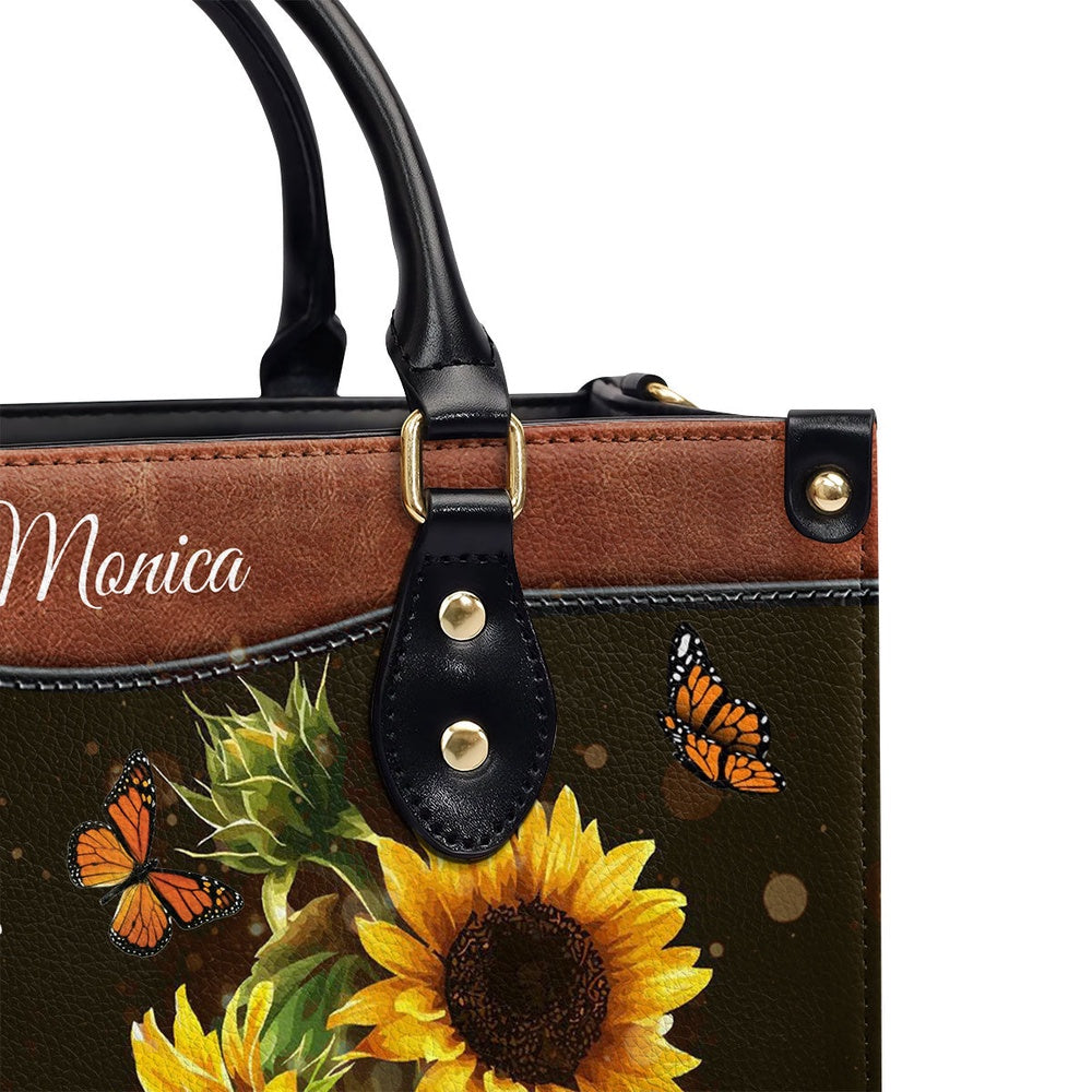 Personalized Christian Leather Bag, Worry Ends When Faith Begins - Lovely Personalized Butterfly Leather Handbag, Faith Handbag - Image 4