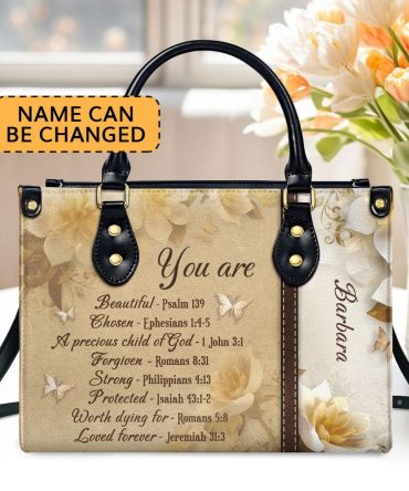 Personalized Christian Leather Bag, You Are Protected - Beautiful Personalized Flower Leather Handbag, Faith Handbag