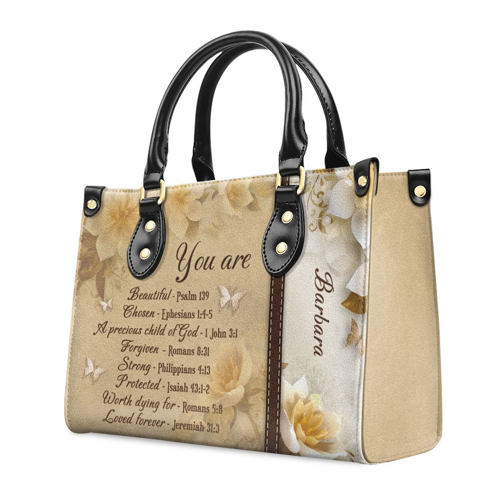 Personalized Christian Leather Bag, You Are Protected - Beautiful Personalized Flower Leather Handbag, Faith Handbag - Image 2