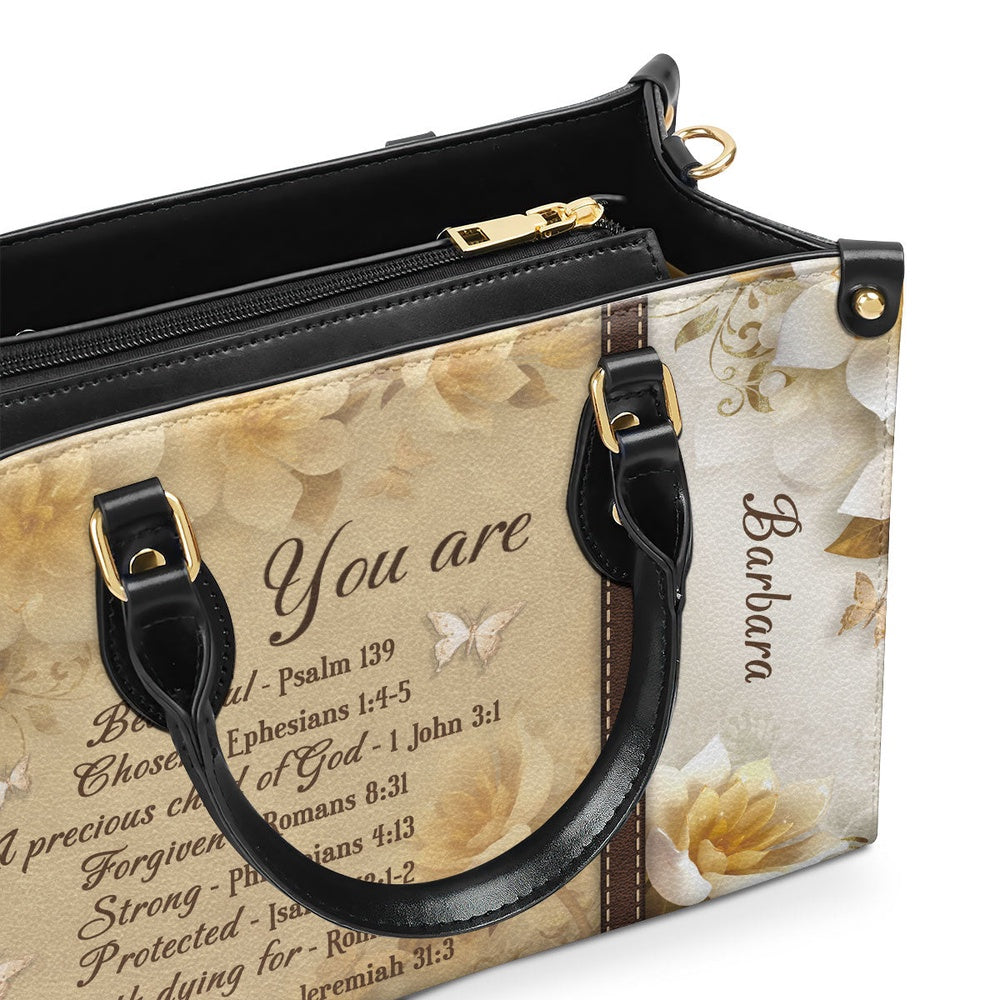 Personalized Christian Leather Bag, You Are Protected - Beautiful Personalized Flower Leather Handbag, Faith Handbag - Image 5