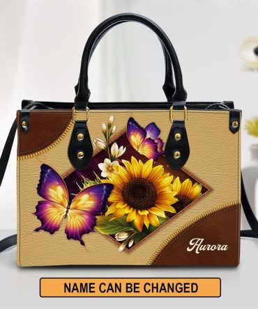 Personalized Sunflower And Butterfly Leather Handbag, Gifts For Women Of God