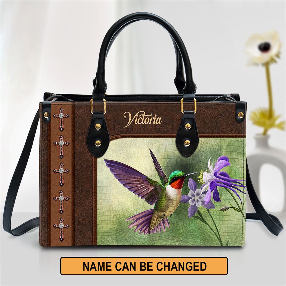 Ruby-throated Hummingbird Leather Bag, Personalized Leather Bag With Handle For Christian Women
