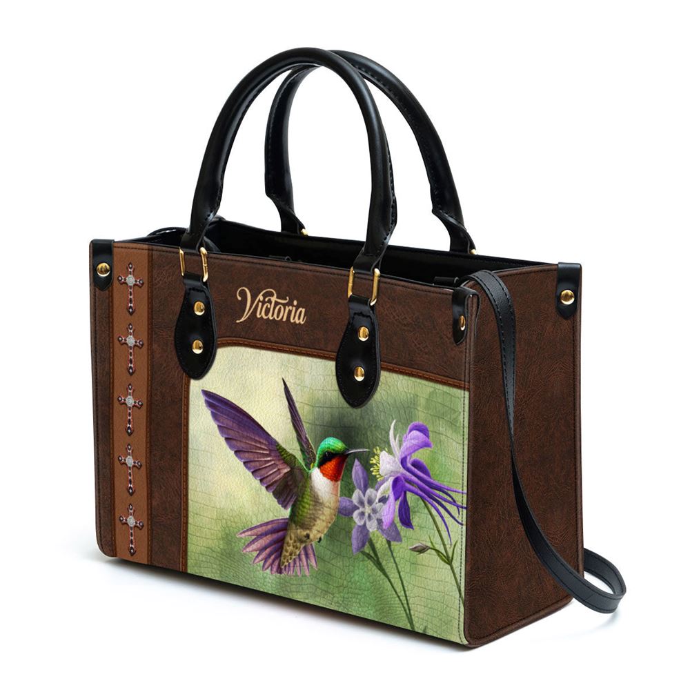 Ruby-throated Hummingbird Leather Bag, Personalized Leather Bag With Handle For Christian Women - Image 2