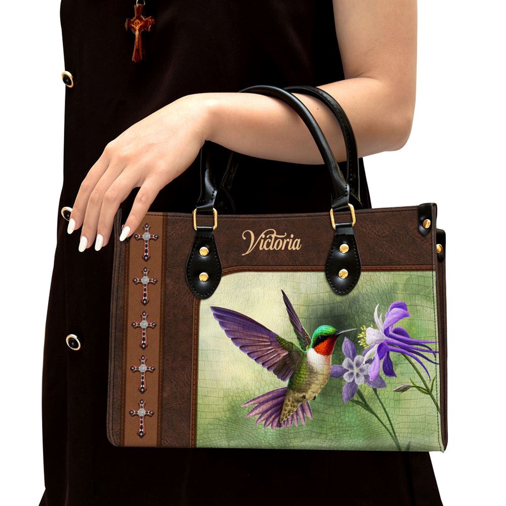 Ruby-throated Hummingbird Leather Bag, Personalized Leather Bag With Handle For Christian Women - Image 4