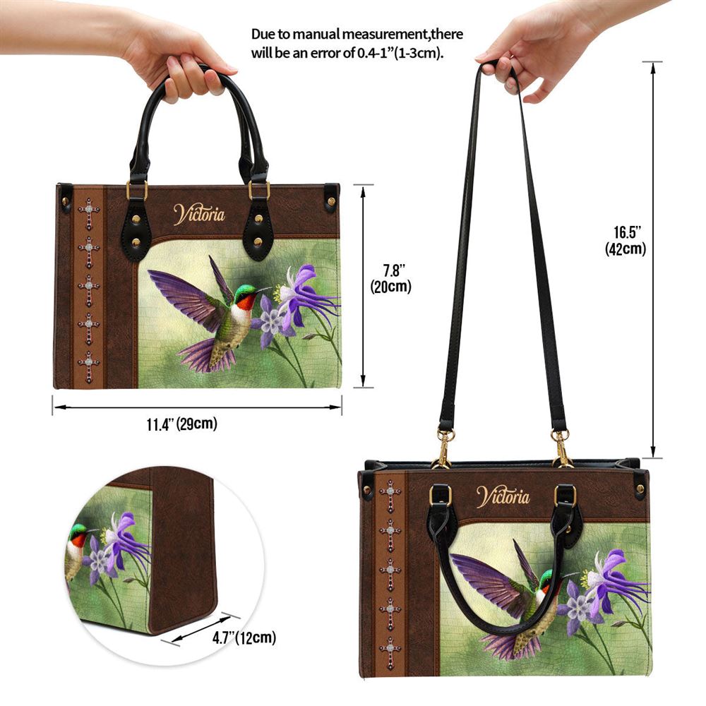 Ruby-throated Hummingbird Leather Bag, Personalized Leather Bag With Handle For Christian Women - Image 5