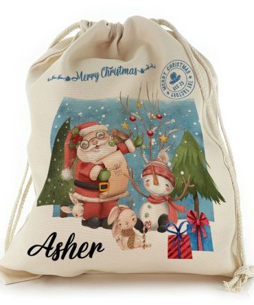 Santa and the Snowmen Christmas Sack, Gift For Chidren, Christmas Bag Gift, Christmas Gift 2023