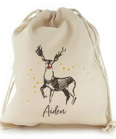 Stylish Text and Red Nose Reindeer Star Sketch Christmas Sack, Gift For Chidren, Christmas Bag Gift, Christmas Gift 2023