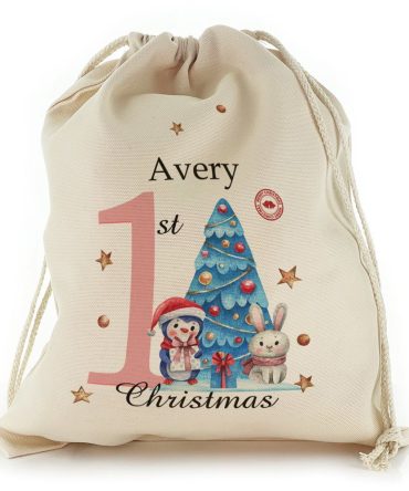 Winter Text and Baby Girl Pink First Christmas Christmas Sack, Gift For Chidren, Christmas Bag Gift, Christmas Gift 2023