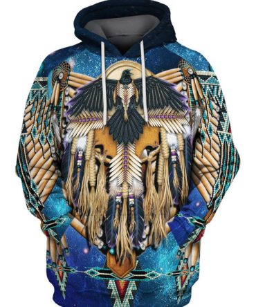 3D Fringed Motifs Hoodie Blue