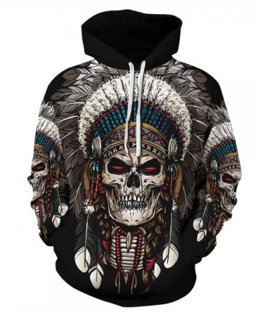 Native American Indian Skull Hoodie Pattern 3D Print Tribal Style