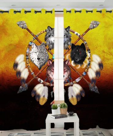 Wolves Warrior Dreamcatcher Native American Living Room Curtain