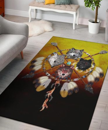 4 Wolves Warriors Native American Design Area Rug