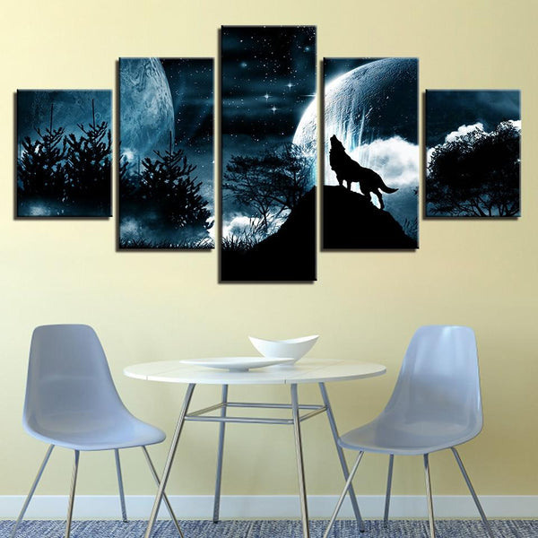Pieces Full Moon Night Forest Wolf Native American Canvas - Image 3