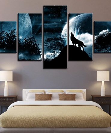 Pieces Full Moon Night Forest Wolf Native American Canvas