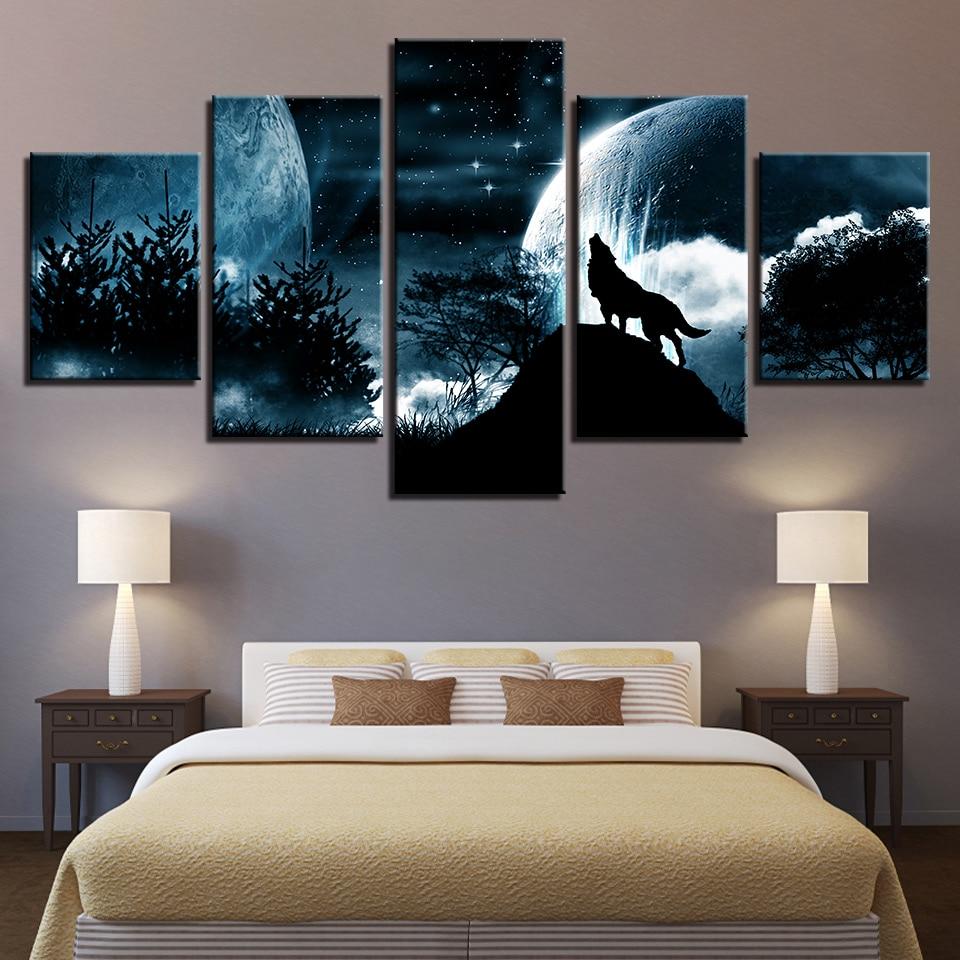 Pieces Full Moon Night Forest Wolf Native American Canvas