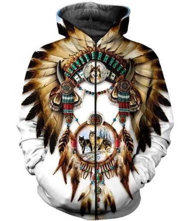 Wolf Native American Zip Hoodie 3D