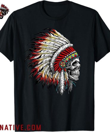 Native American Indian Chief Skull Motorcycle Headdress T Shirt