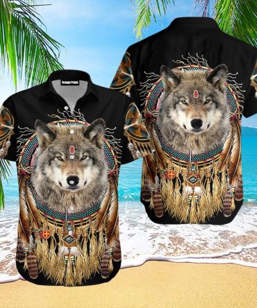 Aborigine Style Wolf Hawaiian Shirt Print