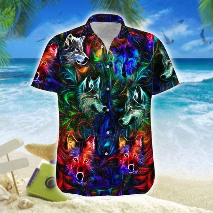 Amazing Wolf Neon Hawaiian Shirt - For Men - Image 2