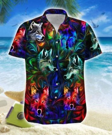 Amazing Wolf Neon Hawaiian Shirt - For Men