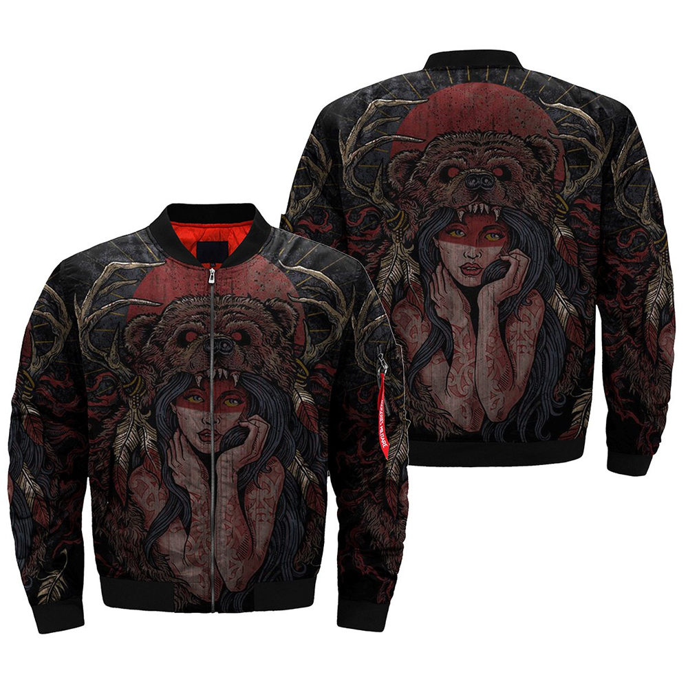 Bear And Girl Native Bomber Jacket