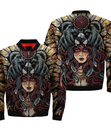 Bear And Girl Native Bomber Jacket 3D Print
