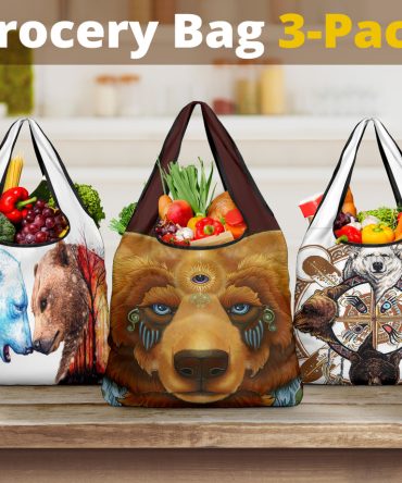 Bear Dreamcatcher Fire And Ice Grocery Bags