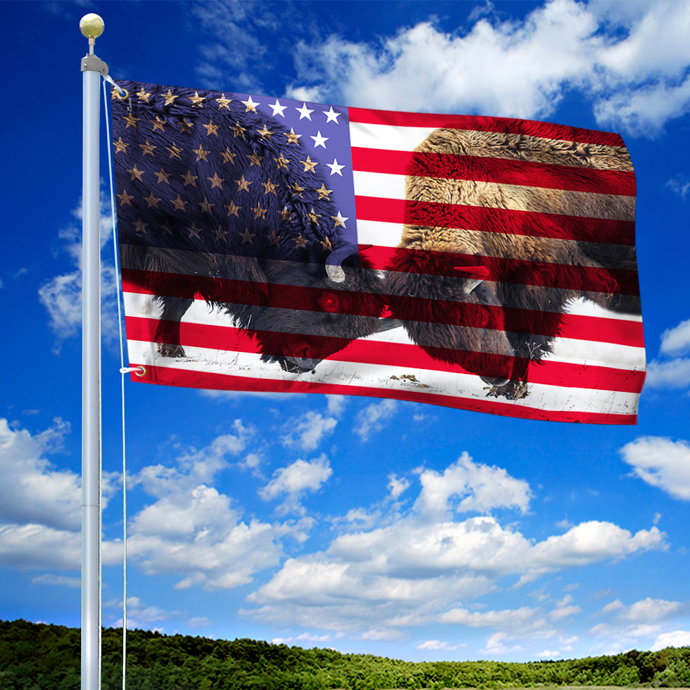 Bison American Grommet Flag Huge American Bison