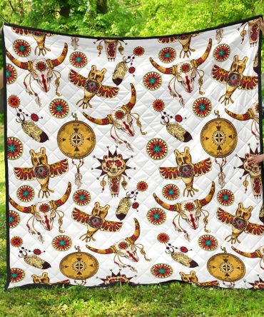 Bison Owl Feather Native American Totems Premium Quilt