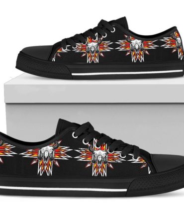 Bison Red Arrow Native American Design Low Top Canvas Shoes