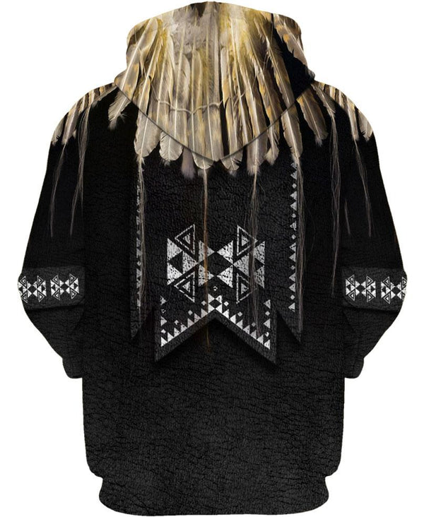 Native American Hoodies For Men Women Black Beaded - Image 3