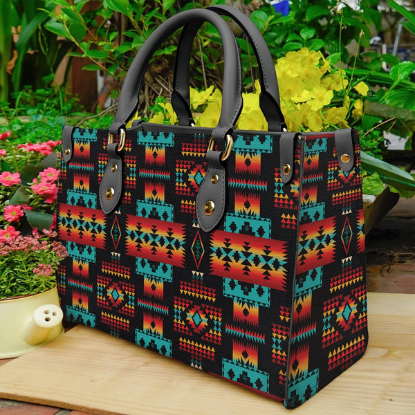 Black Native Tribes Pattern Leather Bag