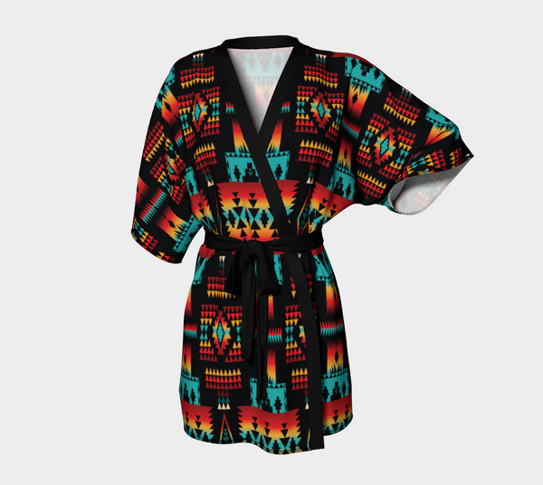 Black Native Tribes Pattern Native American Kimono Robe - Women - Image 2