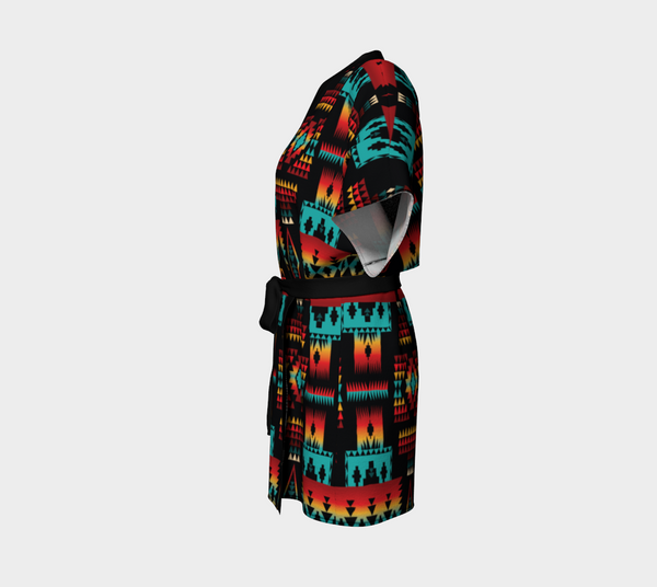 Black Native Tribes Pattern Native American Kimono Robe - Women - Image 3