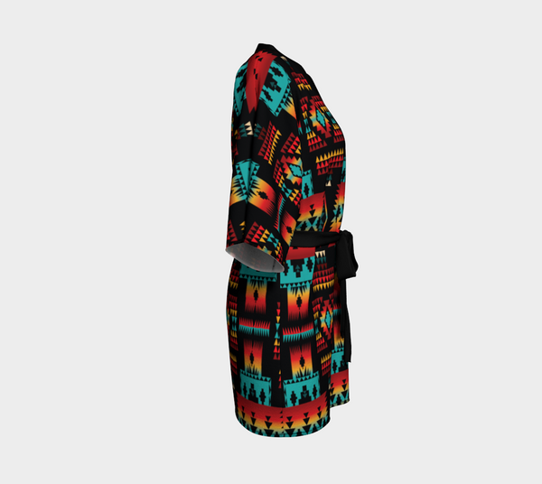 Black Native Tribes Pattern Native American Kimono Robe - Women - Image 4